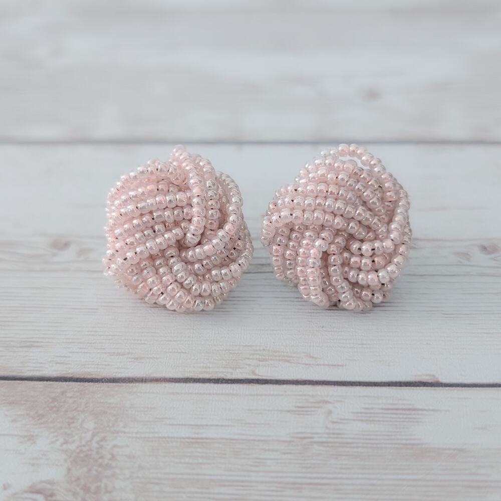 Vintage Stud Earrings Pink Beaded Wrap